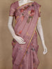 Dusty Rose Floral Printed Cotton Saree with Subtle Golden Zari Border