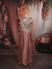 Dusty Rose Floral Vine Sequins and Beads Embroidered Design Tissue Silk Indo Western Palazzo Suit with Matching Choker Dupatta