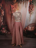 Dusty Rose Floral Vine Sequins and Beads Embroidered Design Tissue Silk Indo Western Palazzo Suit with Matching Choker Dupatta