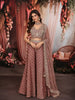 Dusty Rose Floral Vine Sequins and Beads Embroidered Design Tissue Silk Indo Western Palazzo Suit with Matching Choker Dupatta