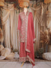 Dusty Rose Floral and Sequins Embroidered Georgette Palazzo Suit
