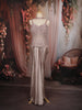 Dusty Rose Gold Heavy Sequin and Beads Embroidered Design Satin Skirt Top with Corset Style