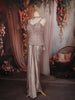 Dusty Rose Gold Heavy Sequin and Beads Embroidered Design Satin Skirt Top with Corset Style