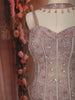 Dusty Rose Gold Heavy Sequin and Beads Embroidered Design Satin Skirt Top with Corset Style