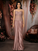 Dusty Rose Gold Heavy Sequin and Beads Embroidered Design Satin Skirt Top with Corset Style