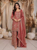 Dusty Rose Heavy Sequins and Beads Embroidered Design Tissue Organza Fancy Palazzo Suit with Matching Dupatta