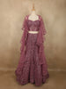 Dusty Rose Mauve Heavy Sequins Embroidered Design Net Mermaid Lehenga with Layered Ruffle Dupatta