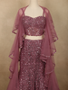 Dusty Rose Mauve Heavy Sequins Embroidered Design Net Mermaid Lehenga with Layered Ruffle Dupatta