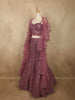 Dusty Rose Mauve Heavy Sequins Embroidered Design Net Mermaid Lehenga with Layered Ruffle Dupatta