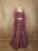 Dusty Rose Mauve Heavy Sequins Embroidered Design Net Mermaid Lehenga with Layered Ruffle Dupatta
