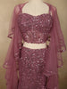 Dusty Rose Mauve Heavy Sequins Embroidered Design Net Mermaid Lehenga with Layered Ruffle Dupatta
