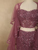 Dusty Rose Mauve Heavy Sequins Embroidered Design Net Mermaid Lehenga with Layered Ruffle Dupatta