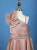 Dusty Rose One-Shoulder Floral Satin Kids Gown With Feather Detail