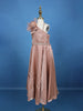 Dusty Rose One-Shoulder Floral Satin Kids Gown With Feather Detail