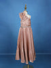 Dusty Rose One-Shoulder Floral Satin Kids Gown With Feather Detail