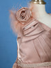 Dusty Rose One-Shoulder Floral Satin Kids Gown With Feather Detail
