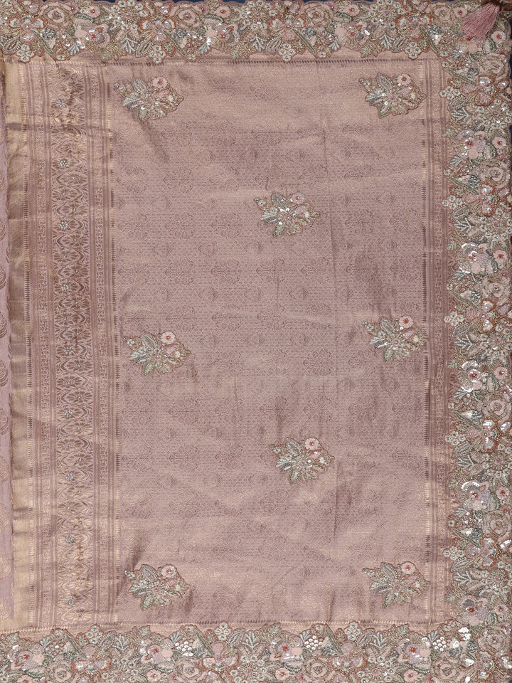 Dusty Rose Paisley Design Banarasi Silk Saree - Diadem