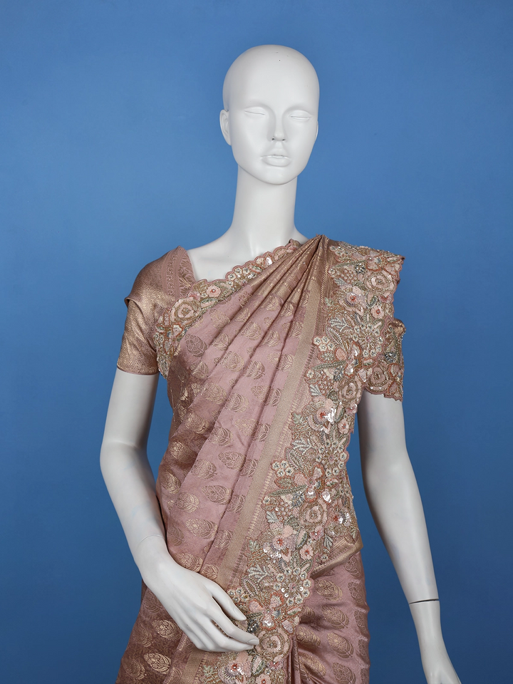Dusty Rose Paisley Design Banarasi Silk Saree - Diadem