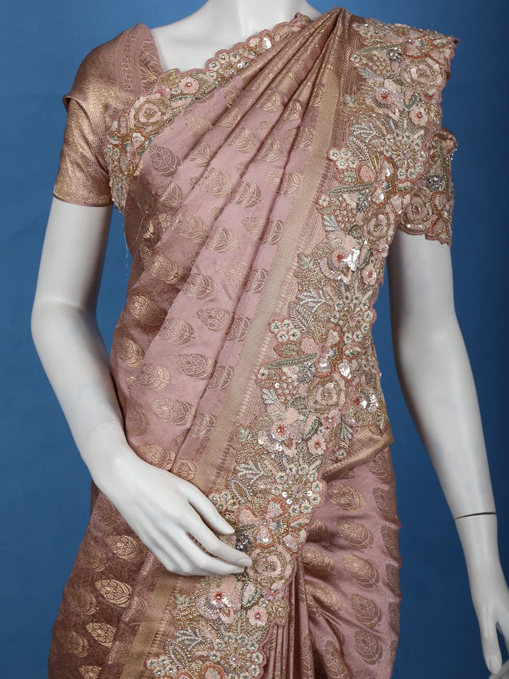 Dusty Rose Paisley Design Banarasi Silk Saree - Diadem