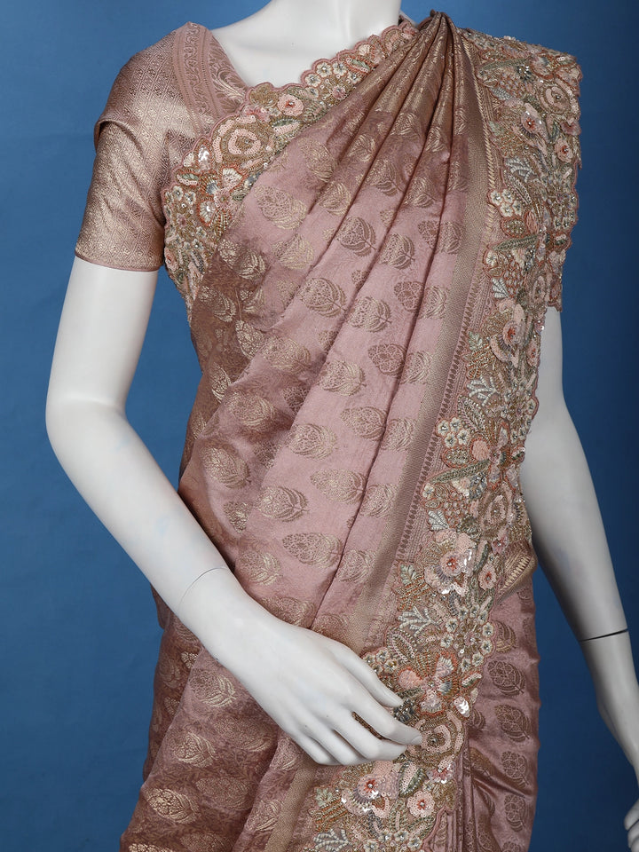 Dusty Rose Paisley Design Banarasi Silk Saree - Diadem