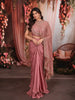 Dusty Rose Pink Abstract Heavy Sequins and Beads Embroidered Design Satin Indo Western Lehenga Skirt Top with Cape