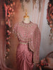 Dusty Rose Pink Abstract Heavy Sequins and Beads Embroidered Design Satin Indo Western Lehenga Skirt Top with Cape