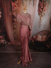 Dusty Rose Pink Abstract Heavy Sequins and Beads Embroidered Design Satin Indo Western Lehenga Skirt Top with Cape