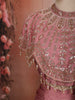 Dusty Rose Pink Abstract Heavy Sequins and Beads Embroidered Design Satin Indo Western Lehenga Skirt Top with Cape