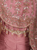 Dusty Rose Pink Abstract Heavy Sequins and Beads Embroidered Design Satin Indo Western Lehenga Skirt Top with Cape