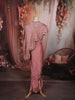 Dusty Rose Pink Abstract Heavy Sequins and Beads Embroidered Design Satin Indo Western Lehenga Skirt Top with Cape
