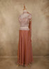 Dusty Rose Pink Beads Embroidered Design Organza Palazzo Suit with Dupatta