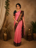 Dusty Rose Pink Butta Zari Woven Design Art Silk Fancy Wear Saree with Contrast Border