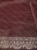 Dusty Rose Pink Checked Woven Design Pure Organza Party Wear Saree with Scalloped Border
