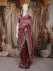 Dusty Rose Pink Checked Woven Design Pure Organza Party Wear Saree with Scalloped Border