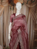 Dusty Rose Pink Checked Woven Design Pure Organza Party Wear Saree with Scalloped Border