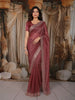 Dusty Rose Pink Checked Woven Design Pure Organza Party Wear Saree with Scalloped Border