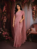 Dusty Rose Pink Floral Embroidered Raw Silk Saree