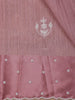 Dusty Rose Pink Floral Embroidered Raw Silk Saree