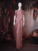 Dusty Rose Pink Floral Embroidered Raw Silk Saree