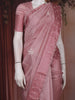 Dusty Rose Pink Floral Embroidered Raw Silk Saree