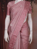 Dusty Rose Pink Floral Embroidered Raw Silk Saree