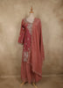 Dusty Rose Pink Floral Embroidered and Stone Embellished Design Organza Palazzo Suit