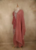 Dusty Rose Pink Floral Embroidered and Stone Embellished Design Organza Palazzo Suit