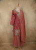 Dusty Rose Pink Floral Embroidered and Stone Embellished Design Organza Palazzo Suit