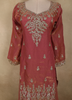 Dusty Rose Pink Floral Embroidered and Stone Embellished Design Organza Palazzo Suit