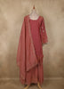 Dusty Rose Pink Floral Embroidered and Stone Embellished Design Organza Palazzo Suit