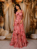 Dusty Rose Pink Floral Printed Design Chiffon Lehenga with Attached Dupatta