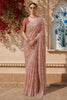 Dusty Rose Pink Floral Printed Design Georgette Fancy Saree with Scalloped Border