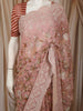 Dusty Rose Pink Floral Printed Design Georgette Fancy Saree with Scalloped Border