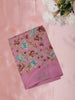 Dusty Rose Pink Floral Printed Design Mixed Cotton Saree